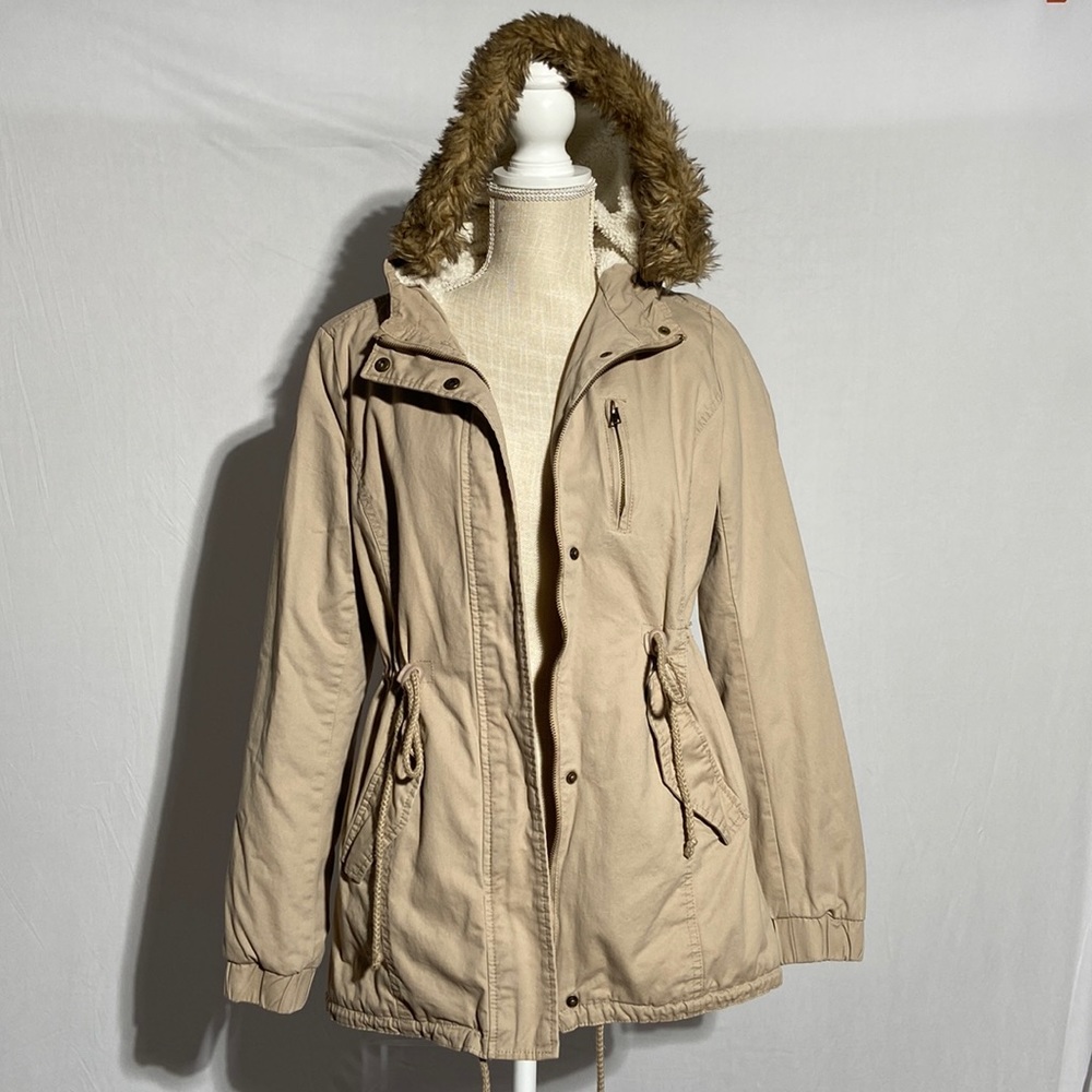 AMBIANCE TAN PARKA WITH FAUX FUR HOOD